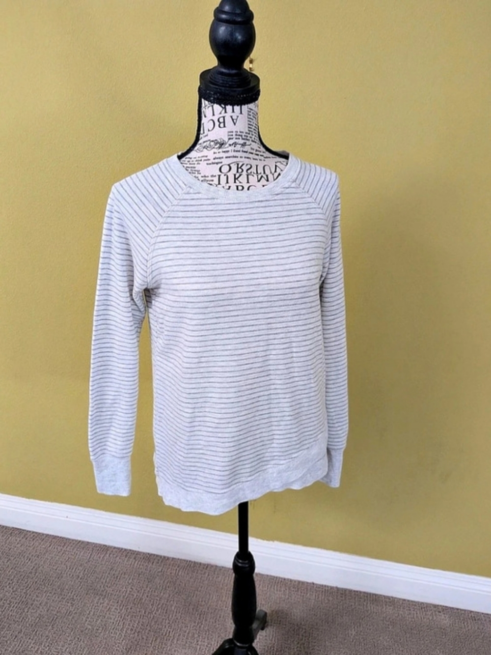 Danskin Striped Long Sleeve Sweatshirt in Gray & White